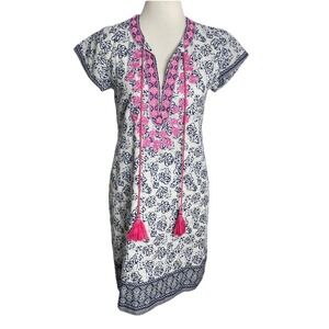 Bella‎ Tu Erin Blue Pink White Floral Embellished Tunic Dress Size XS